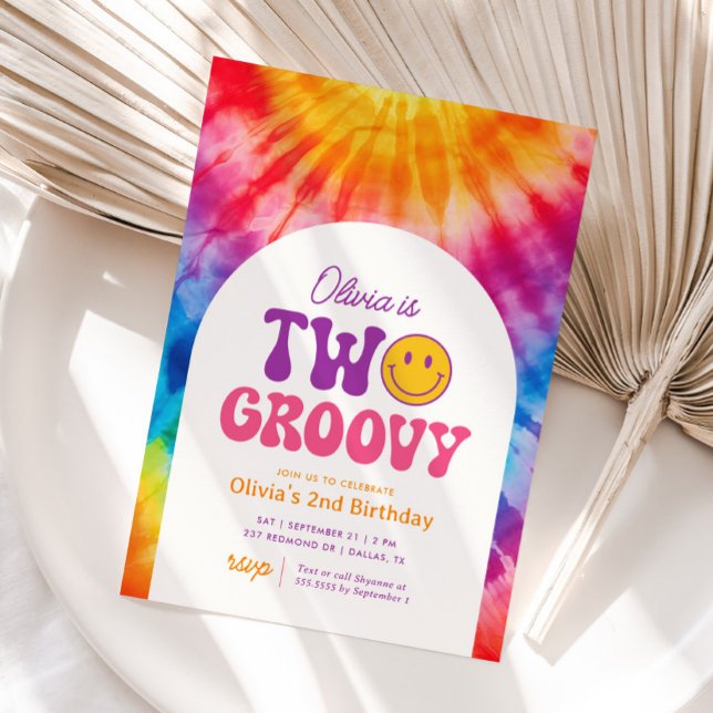 Invitation Deux Super Retro Tie Dye 2e anniversaire (Créateur téléchargé)