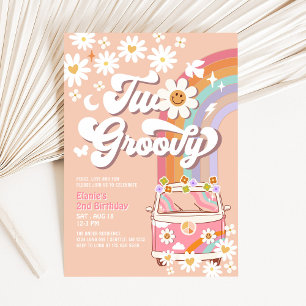 Invitation Deux Super Rose Daisy Rainbow Hippie 2e anniversai