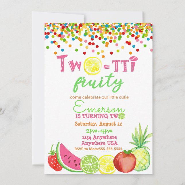 Invitation deux to frutti 2e anniversaire Tutti Frutti waterc (Devant)