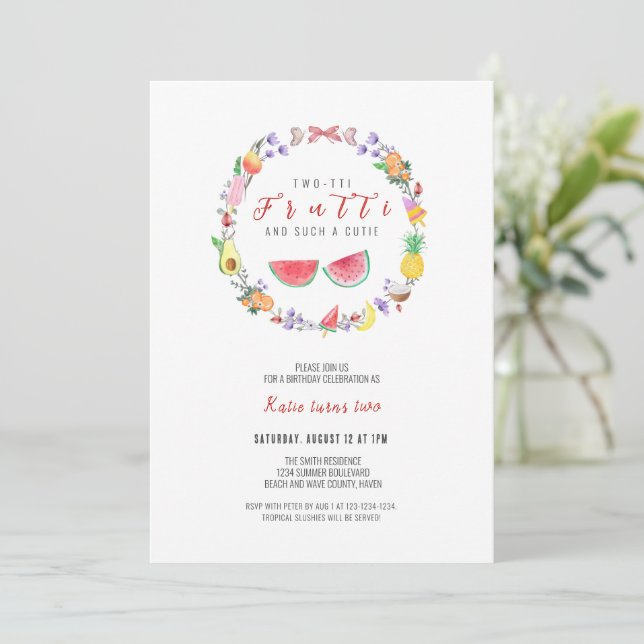 Invitation Deux tti Fruitti Fille Anniversaire, Été 2 Anniver (Debout devant)