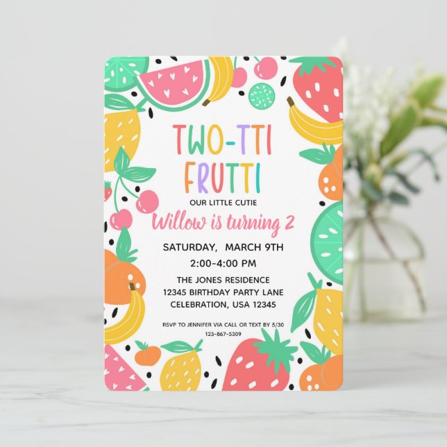 Invitation Deux tti Fruity Girls 2e anniversaire (Debout devant)