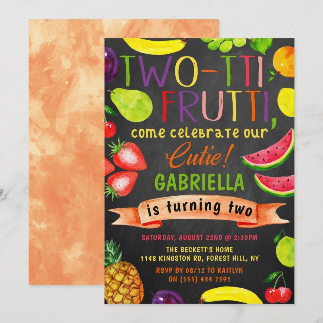 Invitation Deux tti Frutti 2e anniversaire (Devant / Derrière)