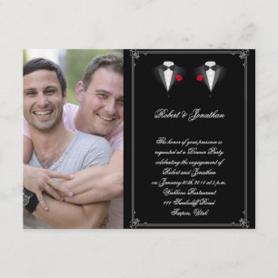 Invitation Deux Tuxedos avec Red Rose Gay Mariage Fiançailles