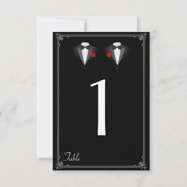 Invitation Deux Tuxedos avec Red Rose Gay Mariage Numéro de t (Dos)