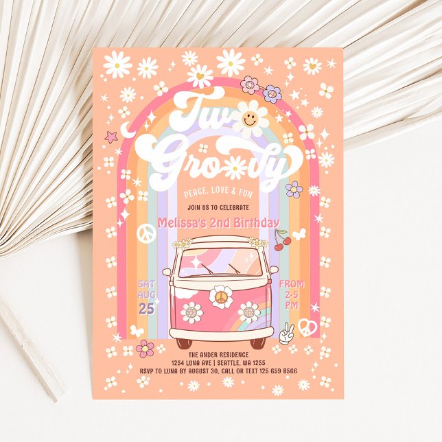 Invitation DEUX Van Daisy Super Hippie les années 70 2e anniv (Créateur téléchargé)