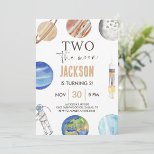 Invitation Deux vers la Lune Décor pour le 2e anniversaire