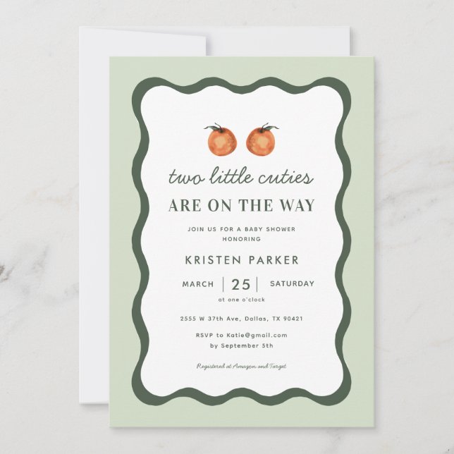 Invitation Deux villes jumelles Baby shower neutre genre (Devant)