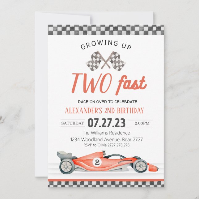 Invitation DEUX Vite Anniversaire Course d'invitation Voiture (Devant)