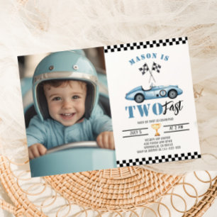 Invitation Deux Voiture de Course Bleue Rapide Photo Garçon 2