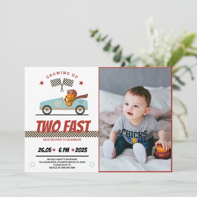 Invitation Deux Voiture De Course Rapide Anniversaire Invitat (Debout devant)