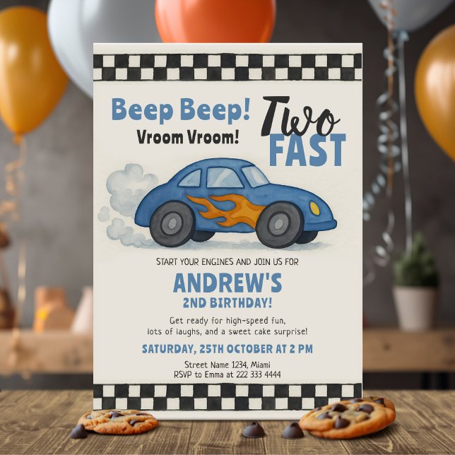 Invitation Deux voitures de course rapide anniversaire (Créateur téléchargé)