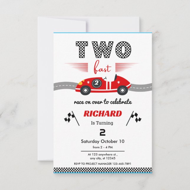 Invitation Deux voitures Fast Red Race Anniversaire (Devant)
