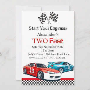 Invitation Deux voitures Fast Red Race Anniversaire