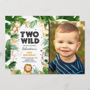 Invitation Deux Wild 2e anniversaire fête Safari Animaux Part