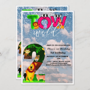 Invitation Deux Wild 2e anniversaire fête Safari Animaux Part