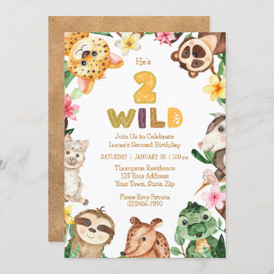 Invitation Deux Wild 2e anniversaire fête Safari Animaux Part