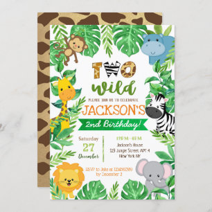 Invitation Deux Wild 2e anniversaire Safari Animaux Invitatio
