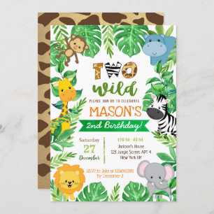 Invitation Deux Wild 2e anniversaire Safari Animaux Invitatio