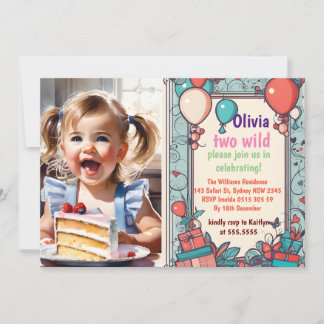 Invitation Deux Wild 2e Anniversaire Safari Animaux mignons P