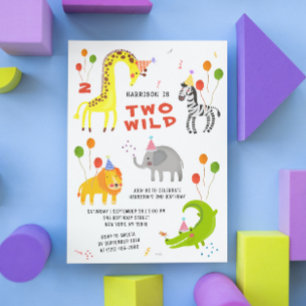 Invitation Deux Wild 2e Anniversaire Safari Animaux mignons P