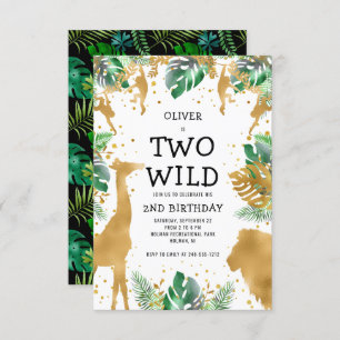 Invitation Deux Wild Jungle Safari 2e anniversaire Gold Green