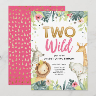 Invitation Deux Wild Safari Gold Girls Animaux Anniversaire
