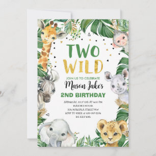 Invitation DEUX WILD Safari Jungle Animaux 2e anniversaire