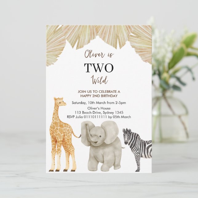 Invitation DEUX WILD Safari Thème 2ème anniversaire Invitatio (Debout devant)