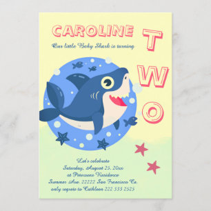 Invitation Deuxième anniversaire bébé requin sous la mer jaun