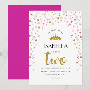 Invitation Deuxième anniversaire de la princesse  Gold & Pink