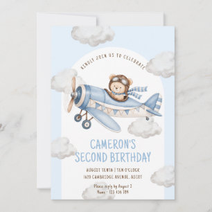 Invitation Deuxième anniversaire de l'avion de Teddy Bear