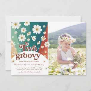 Invitation Deuxième anniversaire groovy Rétro Daisy Rainbow