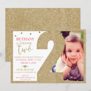 Invitation Deuxième Anniversaire Parties scintillant Or & Inv
