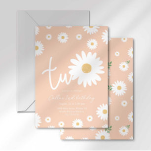 Invitation Deuxième anniversaire Rétro Daisy Two Groovy