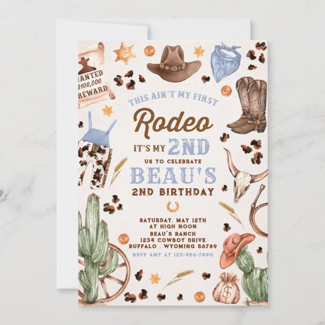 Invitation Deuxième Rodéo Cowboy Wild West fête d'anniversair (Devant)