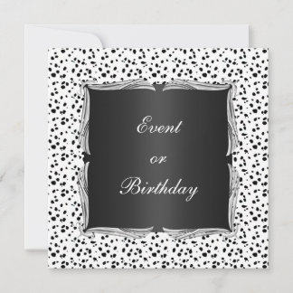 Invitation d'événement à pois blancs et noirs avec