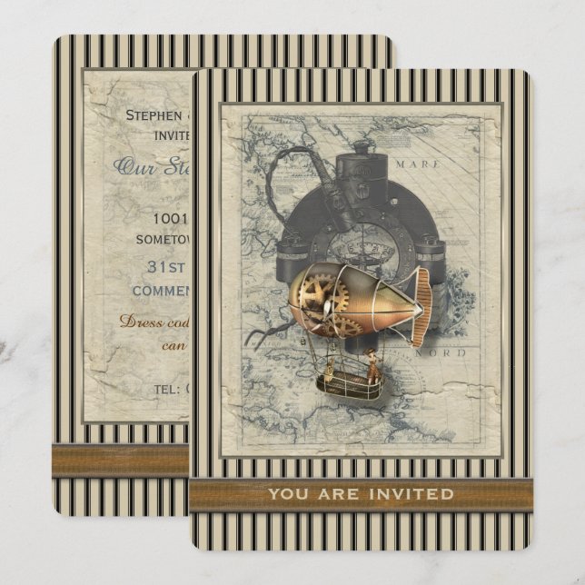 Invitation d'événement de dirigeable de Steampunk (Devant / Derrière)