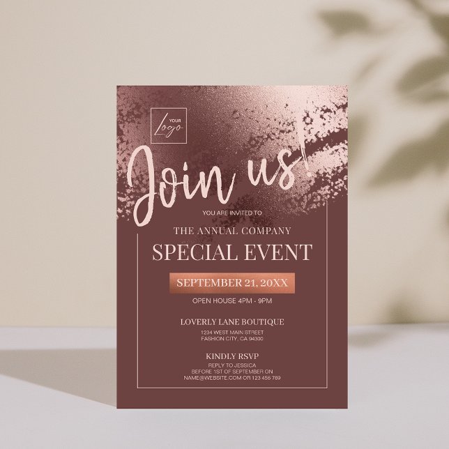 Invitation d'événement spécial entreprise en bronz (Stylish bronze editable business gala invite)