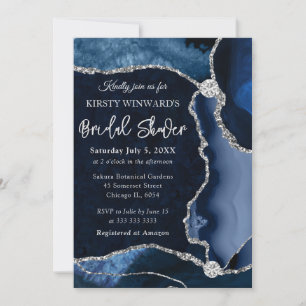 Invitation Déversoir de mariage Faux Paillettes Bleu et Argen