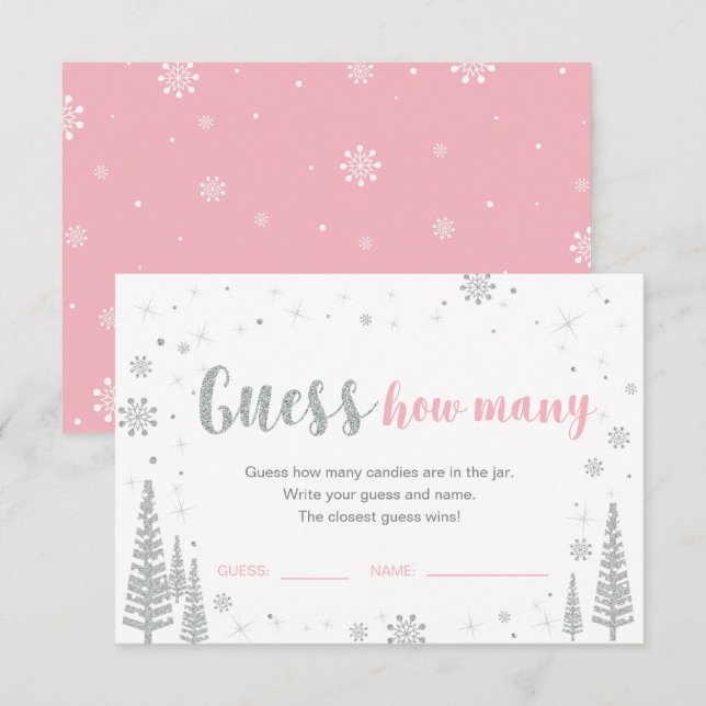 Invitation Devinez combien | Jeu de Baby shower rose d'hiver (Devant / Derrière)