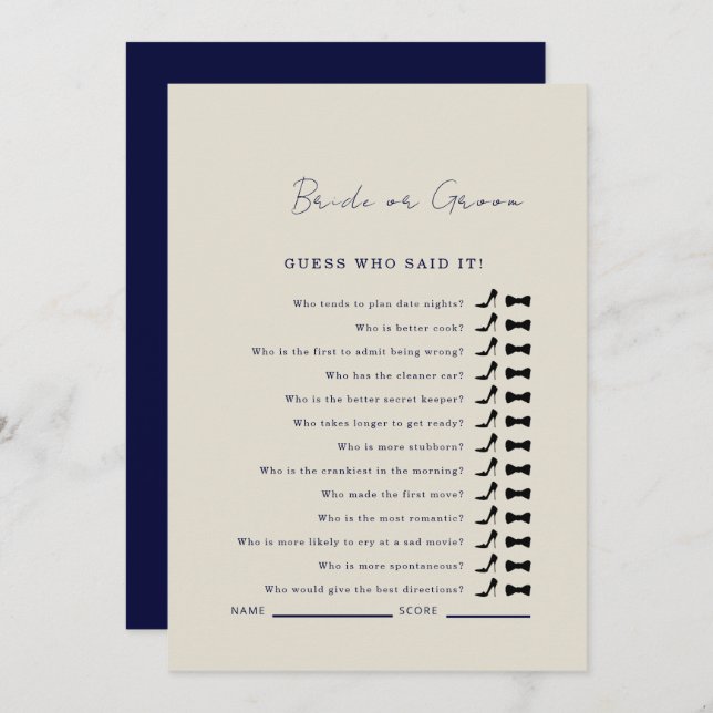 Invitation Devinez De La Marine Qui A Dit Qu'Il Douche Jeu (Devant / Derrière)