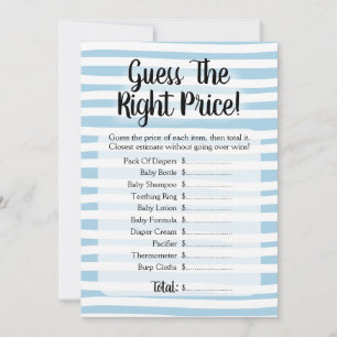 Invitation Devinez Le Baby shower Du Prix Jeu Bleu Blanc