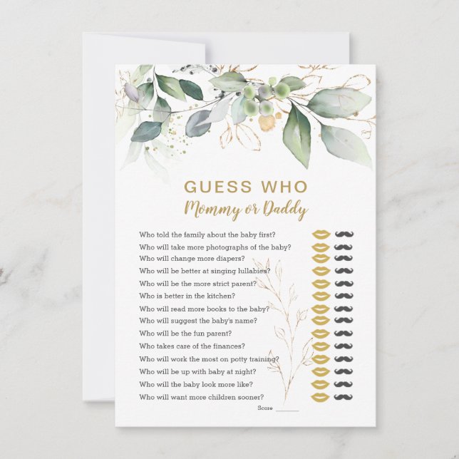 Invitation Devinez Qui Baby shower Jeu Floral Verdure Invita (Devant)