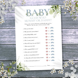 Invitation Devinez Qui Maman Papa Baby shower Vert Jeu