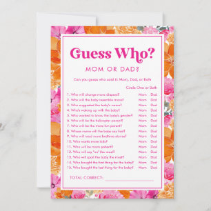 Invitation Devinez Qui Pink & Floral Baby shower Jeu