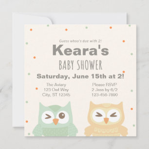 Invitation Devinez Whoos dû avec 2 baby shower Owl
