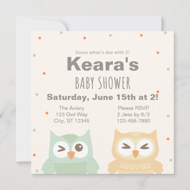 Invitation Devinez Whoos dû avec 2 baby shower Owl (Devant)