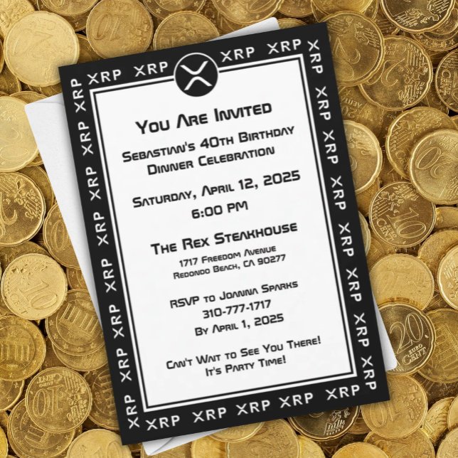 Invitation Devise de crypto noir et blanc XRP personnalisée (XRP Black and White Personalized Party Invitation for
Crypto Currency Enthusiasts)