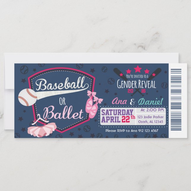 Invitation Dévoilement du sexe du bébé - Ballets de baseball  (Devant)