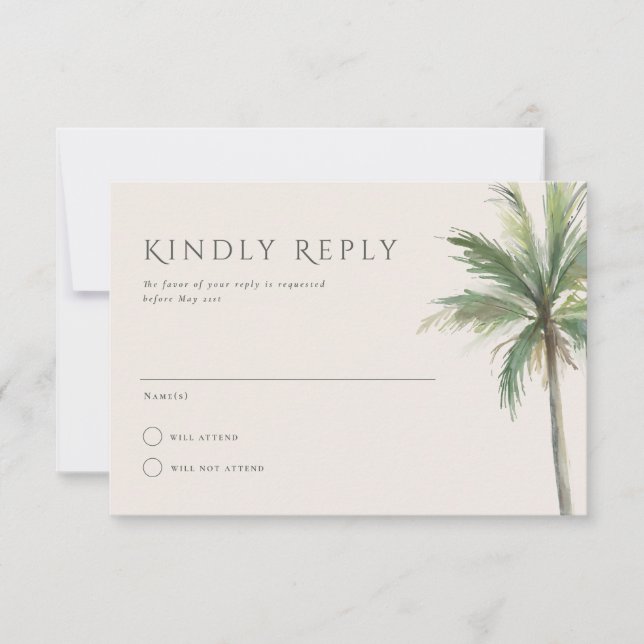 Invitation Devonport Moderne Aquarelle Palm Wedding RSVP (Devant)